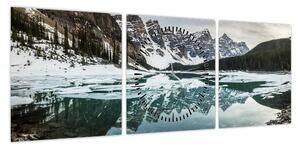 Obraz - jezioro zimą (z zegarem) (90x30 cm)