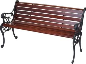Ławka ogrodowa HWC-F98, ławka parkowa ławka drewniana, 2-osobowa żeliwo drewno 125cm 20kg ~ brązowy