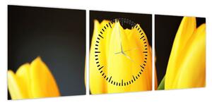 Obraz tulipanów (z zegarem) (90x30 cm)