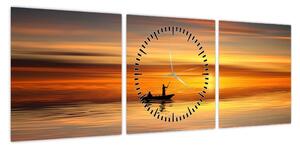 Obraz - żeglowanie na łodzi (z zegarem) (90x30 cm)