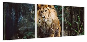 Obraz lwa w naturze (z zegarem) (90x30 cm)