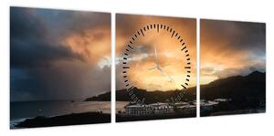 Obraz - plaża z pochmurnym niebem (z zegarem) (90x30 cm)