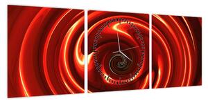 Abstrakcyjny obraz - czerwona spirala (z zegarem) (90x30 cm)