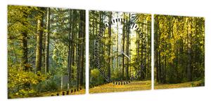 Obraz - las jesienią (z zegarem) (90x30 cm)