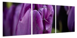 Obraz kwiatów tulipanów (z zegarem) (90x30 cm)