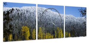 Obraz - ośnieżone góry zimą (z zegarem) (90x30 cm)