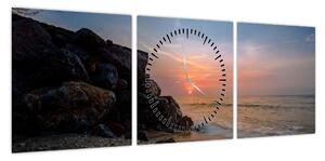 Obraz zachodu słońca na plaży (z zegarem) (90x30 cm)