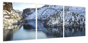 Obraz - zimowy krajobraz z jeziorem (z zegarem) (90x30 cm)