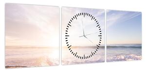 Obraz piaszczystej plaży (z zegarem) (90x30 cm)