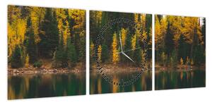 Obraz leśnego jeziora (z zegarem) (90x30 cm)