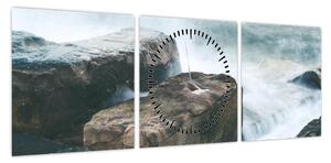 Obraz - siła wody (z zegarem) (90x30 cm)
