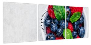 Obraz- miska z leśnymi owocami (z zegarem) (90x30 cm)