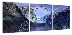 Obraz zimowego górskiego krajobrazu (z zegarem) (90x30 cm)