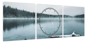 Obraz - lodowe nordyckie jezioro (z zegarem) (90x30 cm)