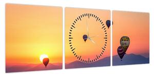 Obraz balonów na ogrzane powietrze (z zegarem) (90x30 cm)