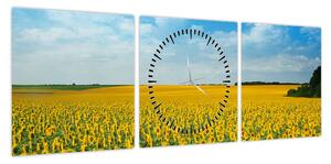 Obraz - ciąg słoneczników (z zegarem) (90x30 cm)