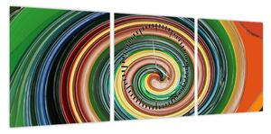 Abstrakcyjny obraz - kolorowa spirala (z zegarem) (90x30 cm)