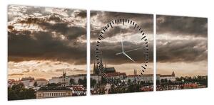 Obraz - pochmurna Praga (z zegarem) (90x30 cm)