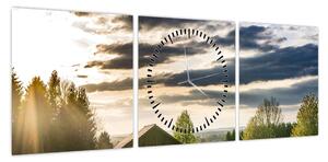 Obraz domku na łące (z zegarem) (90x30 cm)