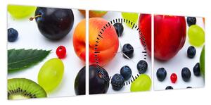 Obraz owoców z kroplami wody (z zegarem) (90x30 cm)
