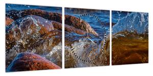 Szczegółowy obraz - woda między kamieniami (z zegarem) (90x30 cm)