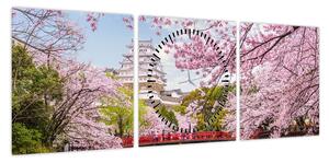 Obraz wiśni japońskiej (z zegarem) (90x30 cm)