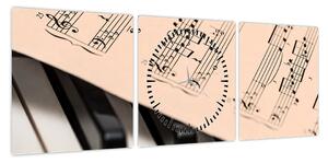Obraz fortepianu z nutami (z zegarem) (90x30 cm)