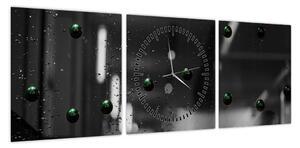 Abstrakcyjny obraz - zielone kulki (z zegarem) (90x30 cm)