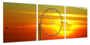 Obraz zachodu słońca z jachtem (z zegarem) (90x30 cm)