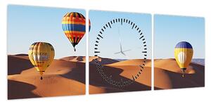 Obraz - latające balony na pustyni (z zegarem) (90x30 cm)
