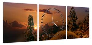 Obraz natury z zachodem słońca (z zegarem) (90x30 cm)