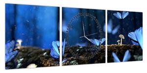 Obraz niebieskich motyli (z zegarem) (90x30 cm)