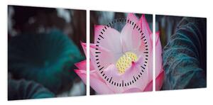 Obraz różowego kwiatu (z zegarem) (90x30 cm)