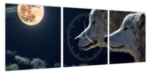 Obraz wilków wyjących do księżyca (z zegarem) (90x30 cm)