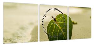 Obraz liścia w piasku (z zegarem) (90x30 cm)