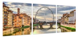 Obraz miasta z rzeką (z zegarem) (90x30 cm)