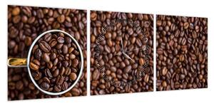 Obraz - ziarna kawy (z zegarem) (90x30 cm)