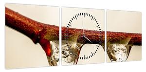 Obraz kropli na gałęzi (z zegarem) (90x30 cm)