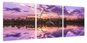 Obraz fioletowego nieba (z zegarem) (90x30 cm)
