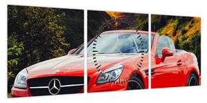 Obraz - czerwony Mercedes (z zegarem) (90x30 cm)