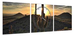 Obraz - kaktusy w słońcu (z zegarem) (90x30 cm)