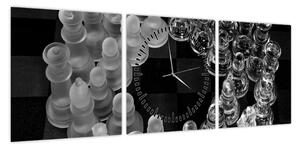 Obraz - czarno - białe szachy (z zegarem) (90x30 cm)