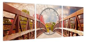 Obraz - drewniany most (z zegarem) (90x30 cm)