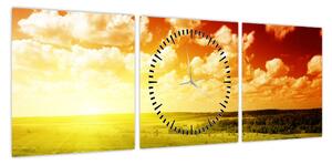 Obraz letniej łąki (z zegarem) (90x30 cm)