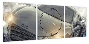 Obraz samochodu Audi - szary (z zegarem) (90x30 cm)