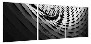 Abstrakcyjny obraz - czarno - biała spirala (z zegarem) (90x30 cm)