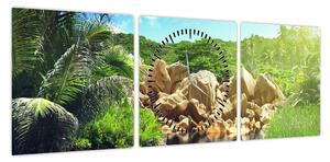 Obraz jeziora w dżungli Seszeli (z zegarem) (90x30 cm)