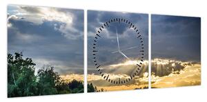 Obraz krajobraz z promieniami (z zegarem) (90x30 cm)