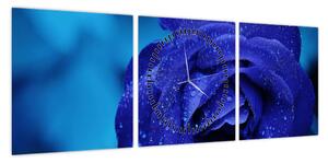 Obraz niebieskiej róży (z zegarem) (90x30 cm)