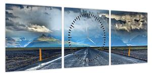 Obraz drogi podczas burzy (z zegarem) (90x30 cm)